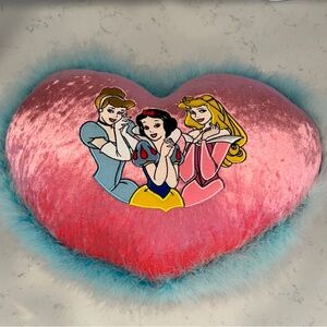 Heart-Shaped Disney Parks Princess Pink Pillow with Blue Trim Walt Disney World